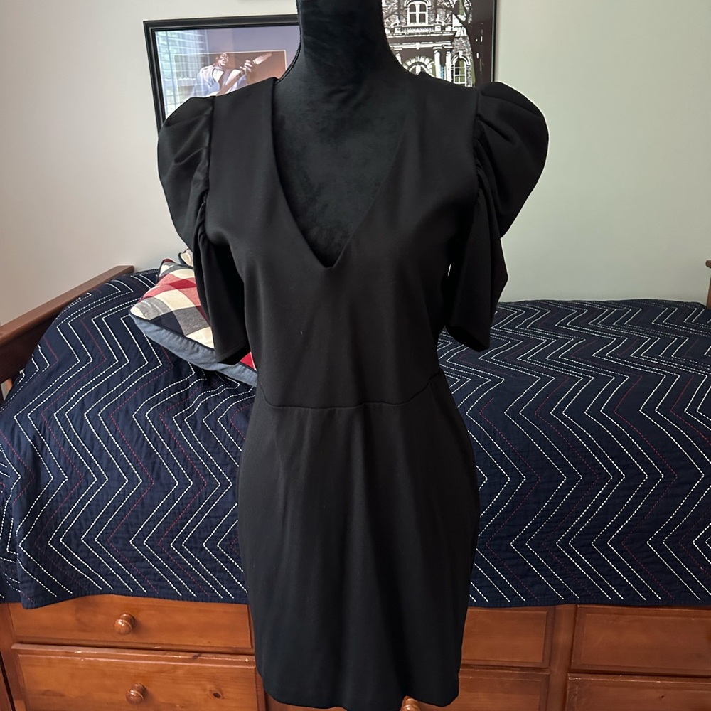 Amanda Uprichard Black Dress with Puff Sleeves, EUC, size large
